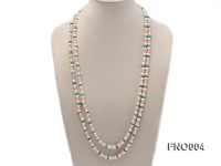 4-5/7-8mm natural white and pink round freshwater pearl with turquoise chips necklace