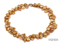 Two-strand 10-11mm Button-shaped Pear Necklace with Golden Metal Beads