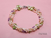 Three-strand Cultured Freshwater Pearl Necklace with colorful Crystal Chips