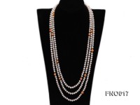 6-7mm white round freshwater pearls alternated with 7-8mm orange pearls necklace