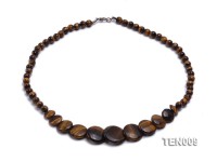 6mm Tiger Eye Beads and Button-shaped Tiger Eye Pieces Necklace