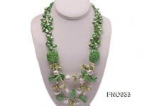 8x12mm white irregular pearl and green biwa pearl and turquoise opera necklace