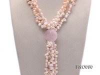 7x9mm white and pink flat freshwater and rose quartz three-strand necklace
