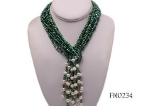 4-5mm green flat pearl five-strand necklace
