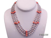 3 strand pink freshwater pearl,coral and crystal necklace
