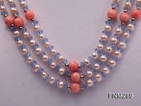 3 strand pink freshwater pearl,coral and crystal necklace