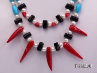 2 strand white freshwater pearl,turquoise and coral necklace