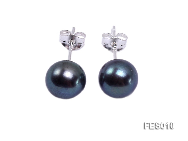 7.8mm Black Flat Cultured Freshwater Pearl Earrings
