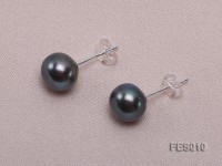 7.8mm Black Flat Cultured Freshwater Pearl Earrings