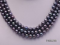 3 strand 6-7mm black round freshwater pearl necklace
