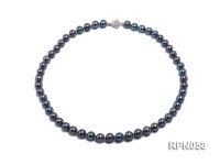 8-9mm Purplish Black Round Freshwater Pearl Necklace with Sterling Silver Clasp