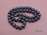 Fashionable Single-strand 8-8.5mm Bluish Black Round Freshwater Pearl Necklace