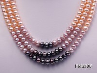 3 strand white,pink and black freshwater pearl necklace with sterling sliver clasp