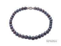 Super-size 13-14mm Black Round Freshwater Pearl Necklace with Sterling Silver Clasp