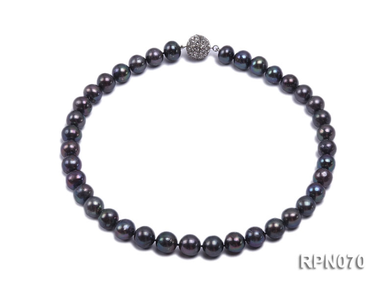 Classic Single-strand 10.5-11.5mm Black Round Freshwater Pearl Necklace