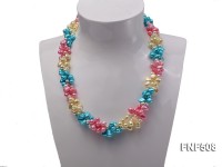 Three-strand 7-8mm Blue, Pink and Light-yellow Freshwater Pearl Necklace