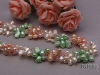 Three-strand 7-8mm White, Pink and Green Freshwater Pearl Necklace