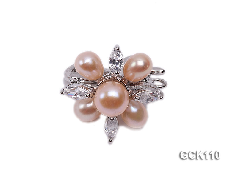 25mm Flower-shaped Gilded Magnetic Clasp with 5-6mm Pink Pearl
