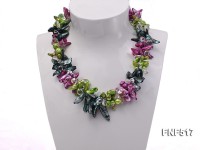 Three-strand Green, Dark-green and purple Freshwater Pearl Necklace with Crystal Beads