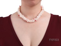 Three-Strand White Freshwater Pearl Necklace with Red Coral Chips