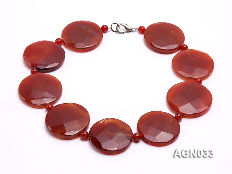 45mm red round dis faceted agate necklace