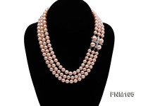 3 strand pink round freshwater pearl necklace with pearl clasp