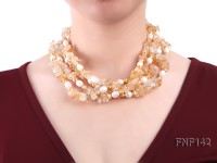 Four-strand White and Golden Freshwater Pearl and Yellow Crystal Chips Necklace
