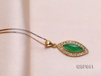 12x22mm Green Marquise Jade Cabochon Pendant with Zircon