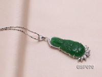 15x40mm Carved Kwan-Yin Green Jade Pendant