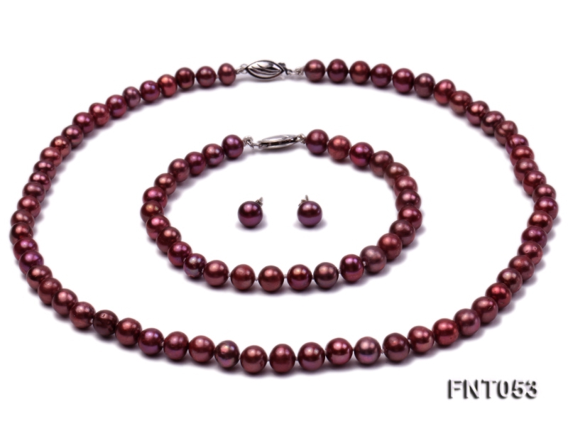 6-7mm Aubergine Freshwater Pearl Necklace, Bracelet and Earrings Set