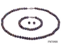 5-6mm Black Freshwater Pearl Necklace, Bracelet and Earrings Set