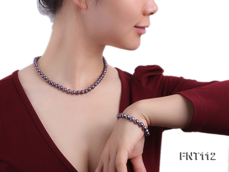 7-8mm Dark-purple Freshwater Pearl Necklace and Bracelet Set