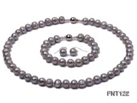 8-8.5mm Gray Freshwater Pearl Necklace, Bracelet and Earrings Set