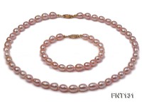 7x8mm Pink Freshwater Pearl Necklace and Bracelet Set