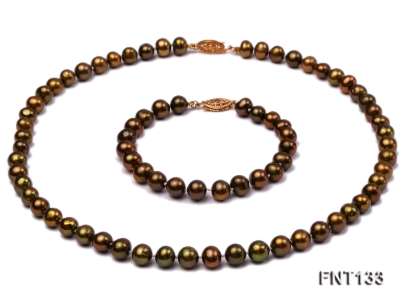 7-7.5mm Brown Freshwater Pearl Necklace and Bracelet Set