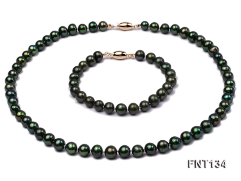 6-7mm Peacock Green Freshwater Pearl Necklace and Bracelet Set