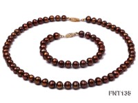 6-7mm Coffee Freshwater Pearl Necklace and Bracelet Set