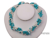 Four-strand White Freshwater Pearl and Turquoise Chips Necklace