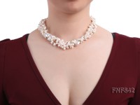 Three-strand 4-5mm Freshwater Pearl, Button Pearl and White Coral Chips Necklace