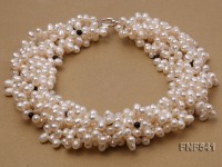 Multi-strand White Freshwater Pearl Necklace Dotted with Black Agate Beads