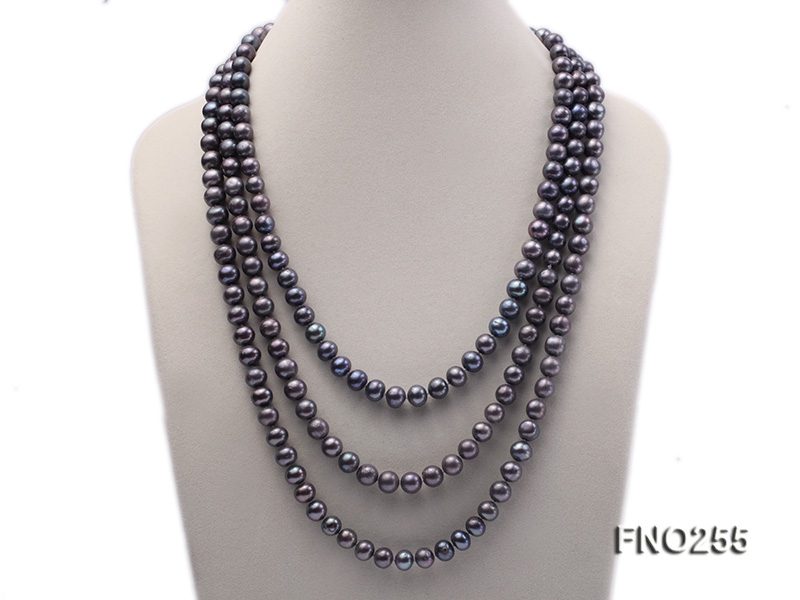 10-10.5mm black round freshwater pearl necklace