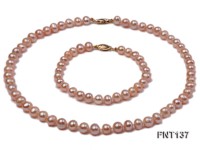 6.5-7.5mm Pink Freshwater Pearl Necklace and Bracelet Set