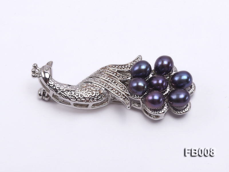 Peacock-shaped Gold Plated Brooch with  Black Oval Freshwater Pearls