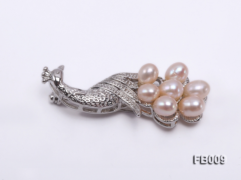 Peacock-shaped Gold Plated Brooch with  Pink Oval Freshwater Pearls