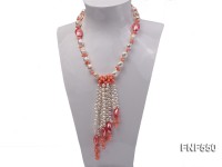 6-7mm White Freshwater Pearl and Pink Coral Beads Necklace