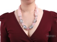 Multi-strand 4-5mm Pink Freshwater Pearl, Pink Crystal Beads and Synthetic White Crystal Necklace