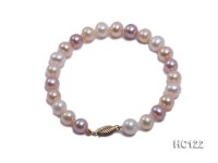 8-8.5mm white,pink and lavender round freshwater pearl bracelet with 14k gold clasp