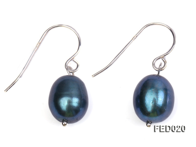 8-9mm Peacock Blue Drop-shaped Cultured Freshwater Pearl Earrings