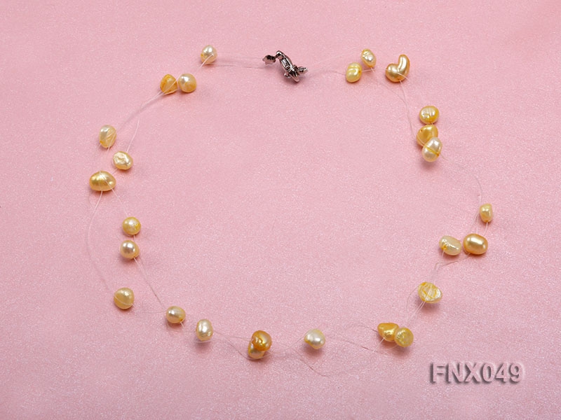 Six-strand 4-8mm Golden Flat Cultured Freshwater Pearl Necklace