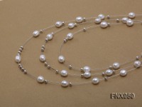 Three-strand 6x7mm White Rice-shaped Cultured Freshwater Pearl Necklace